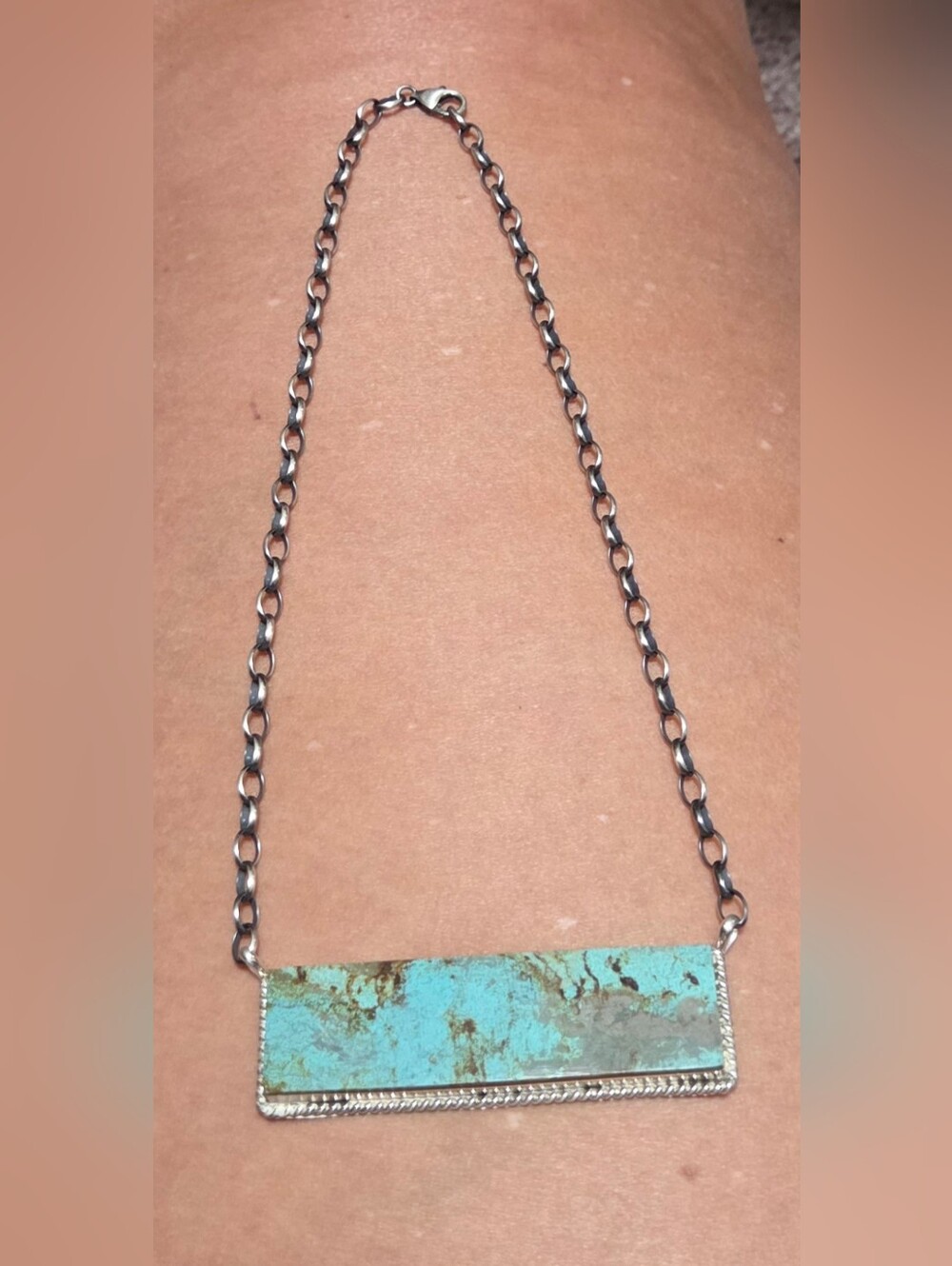 Brandon Etcitty Turquoise Bar Pendant Necklace - Blue Green Stone Necklace